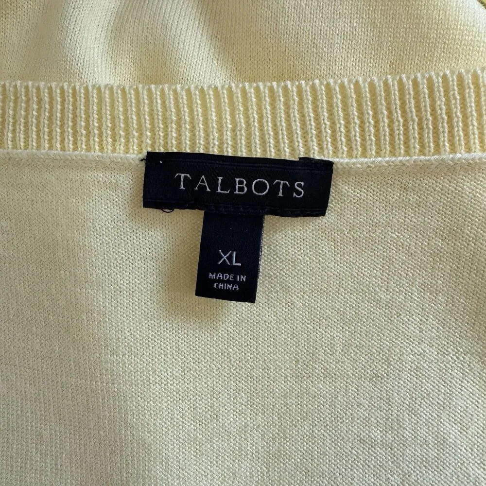 Talbots Sweater XL Yellow Pineapples Sequins Cotton Knit Stretch Crewneck - Picture 6 of 8